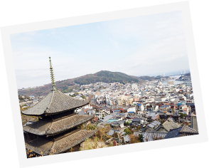 お寺と町並みの写真